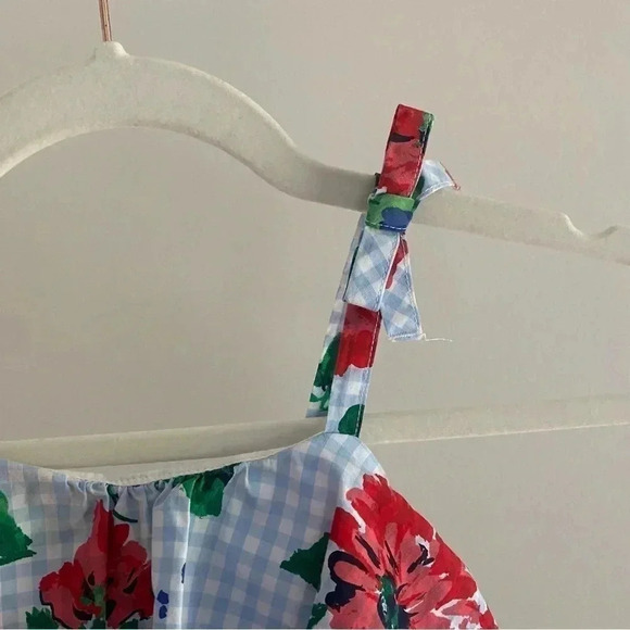 Janie and Jack, Size 4T, Blue Gingham Red Flower Dress - Picture 2 of 6